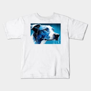 Abstract Splash Painting Of A Dog In Blue And White Colours Kids T-Shirt